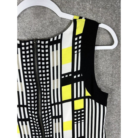 Tribal Geometric Sleeveless Dress Womens Size 8 Lined Rayon Pockets Black Yellow - Picture 12 of 16